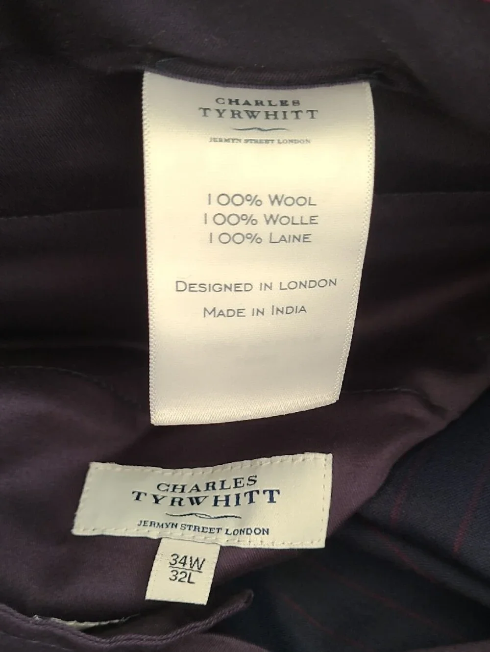 Charles Tyrwhitt Men's Navy Blue and Pink Suit with Vest